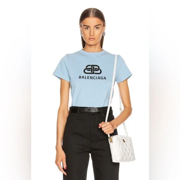 Balenciaga BB Fitted Tee in Baby Blue. Size Medium. NWT. - Picture 1 of 8